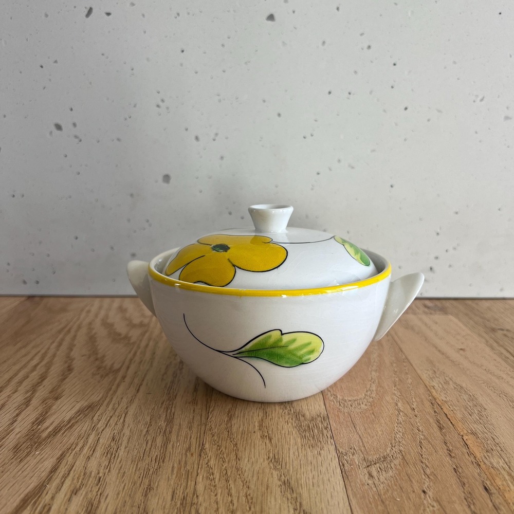 Vintage Mancioli Italy Sugar Bowl Italian Ceramic Floral Lidded Bowl Mid Century - Picture 10 of 10